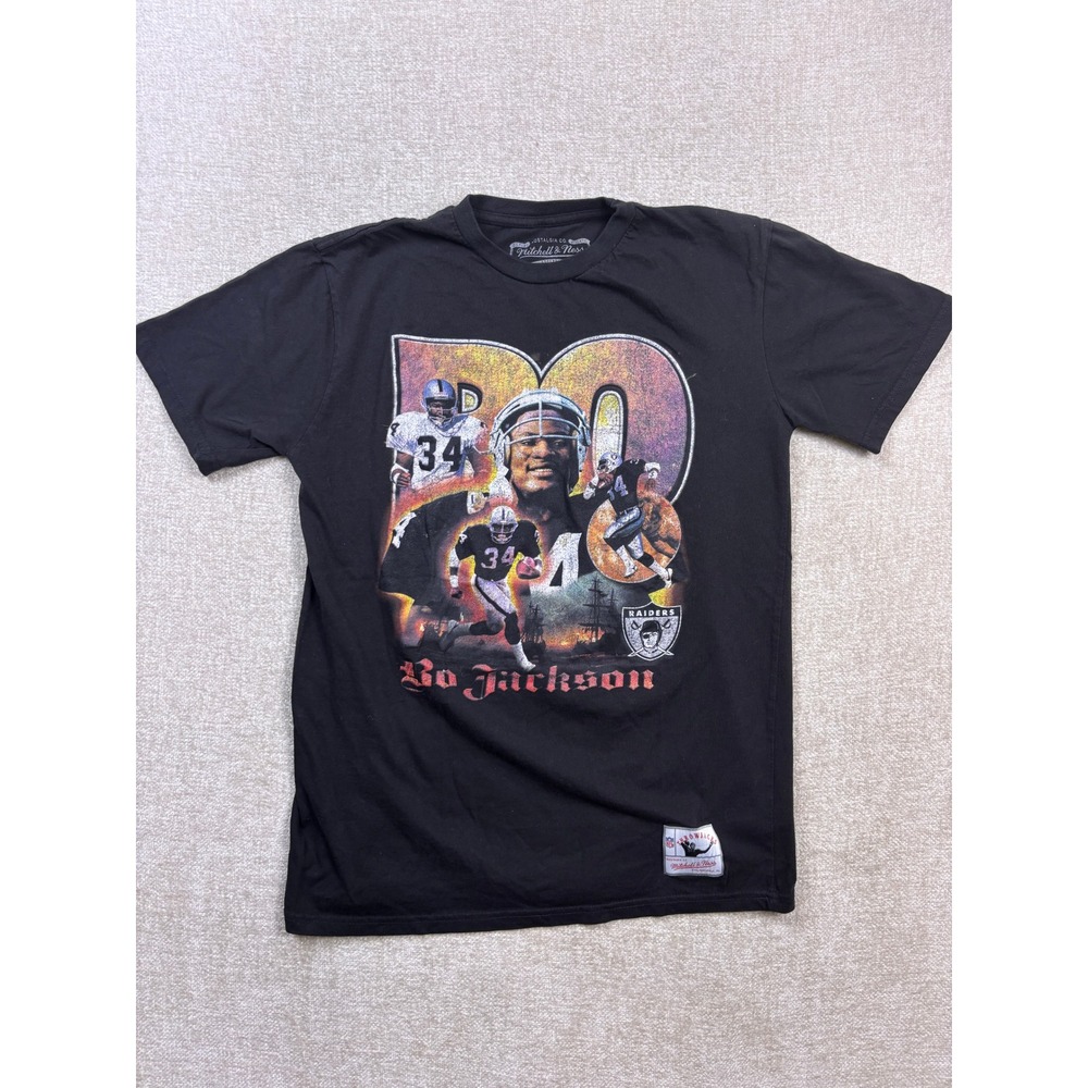 Mitchell & Ness Bo Jackson Los Angeles Raiders Black Graphic T-Shirt Mens Medium